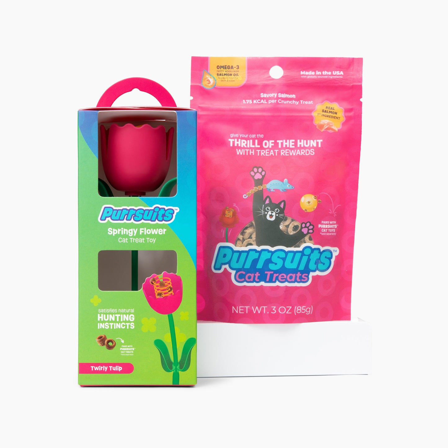 Springy Flower Cat Treat Toy and Treat Bundle