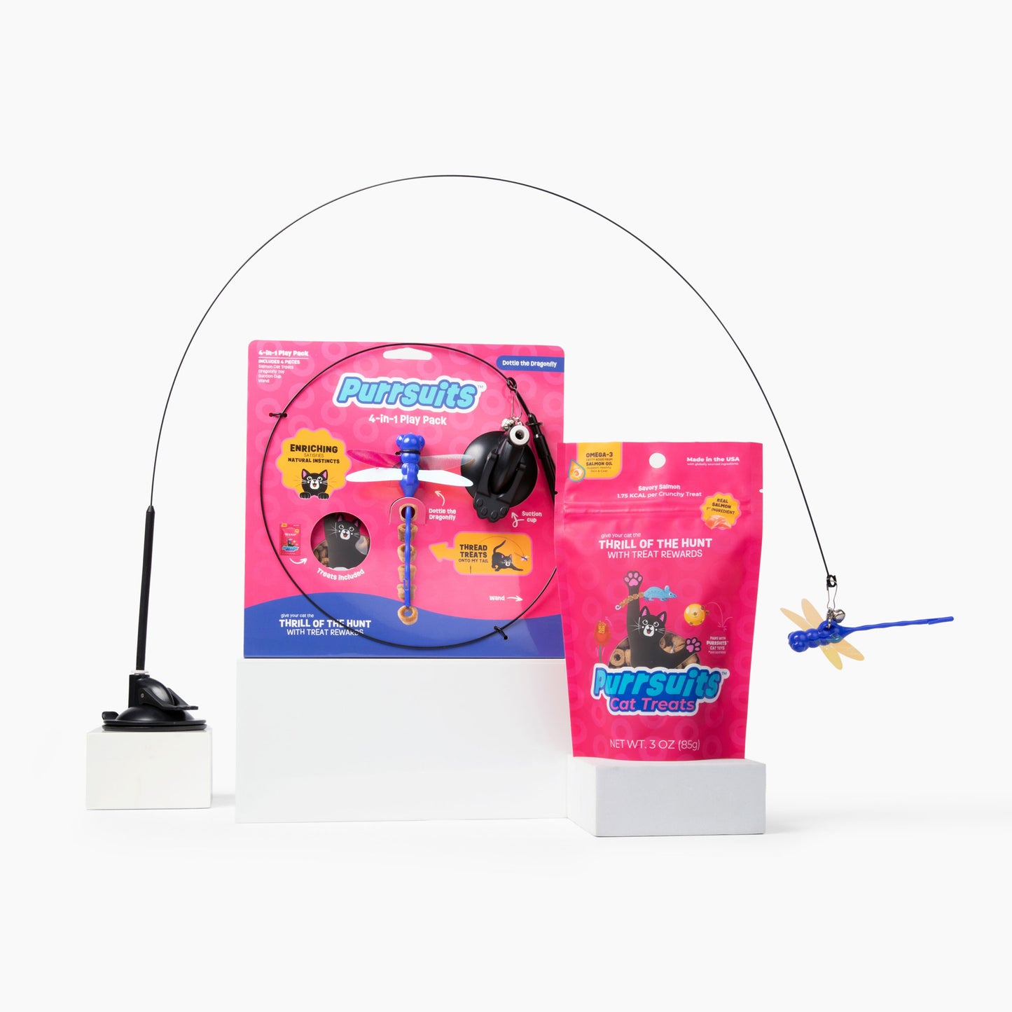 Dragonfly Tease Wand Cat Treat Toy and Treat Bundle