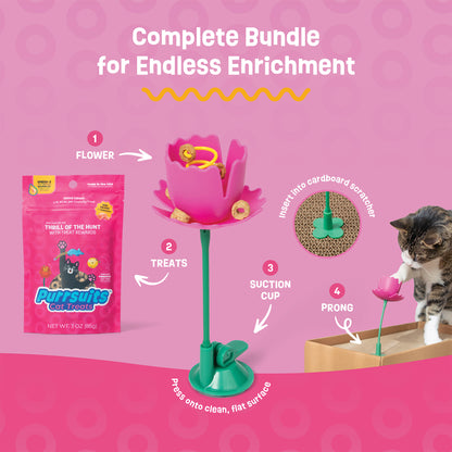 Springy Flower Cat Treat Toy and Treat Bundle