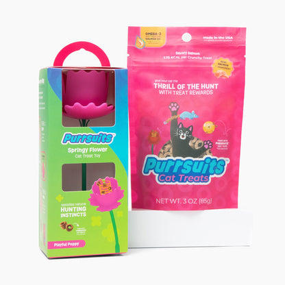 Springy Flower Cat Treat Toy and Treat Bundle