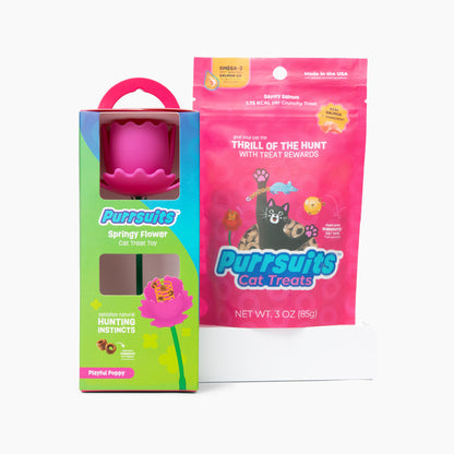 Springy Flower Cat Treat Toy and Treat Bundle