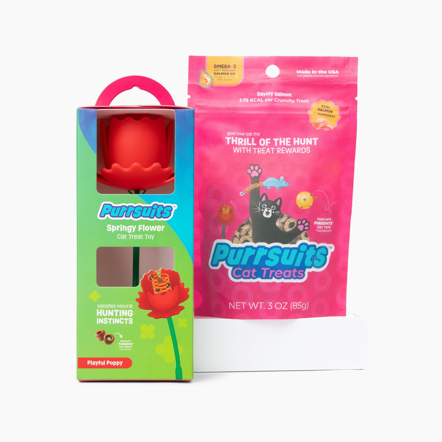 Springy Flower Cat Treat Toy and Treat Bundle